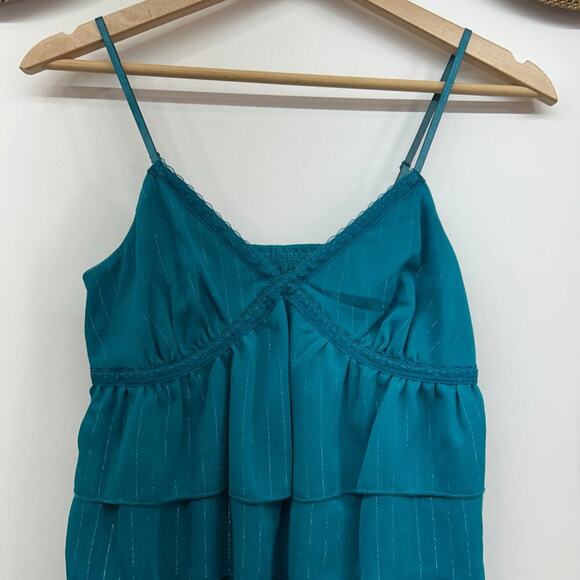 Vintage Y2K 2000s Express Blue Ruffle Seamed Sleeveless Tank Top 0 - Picture 4 of 8